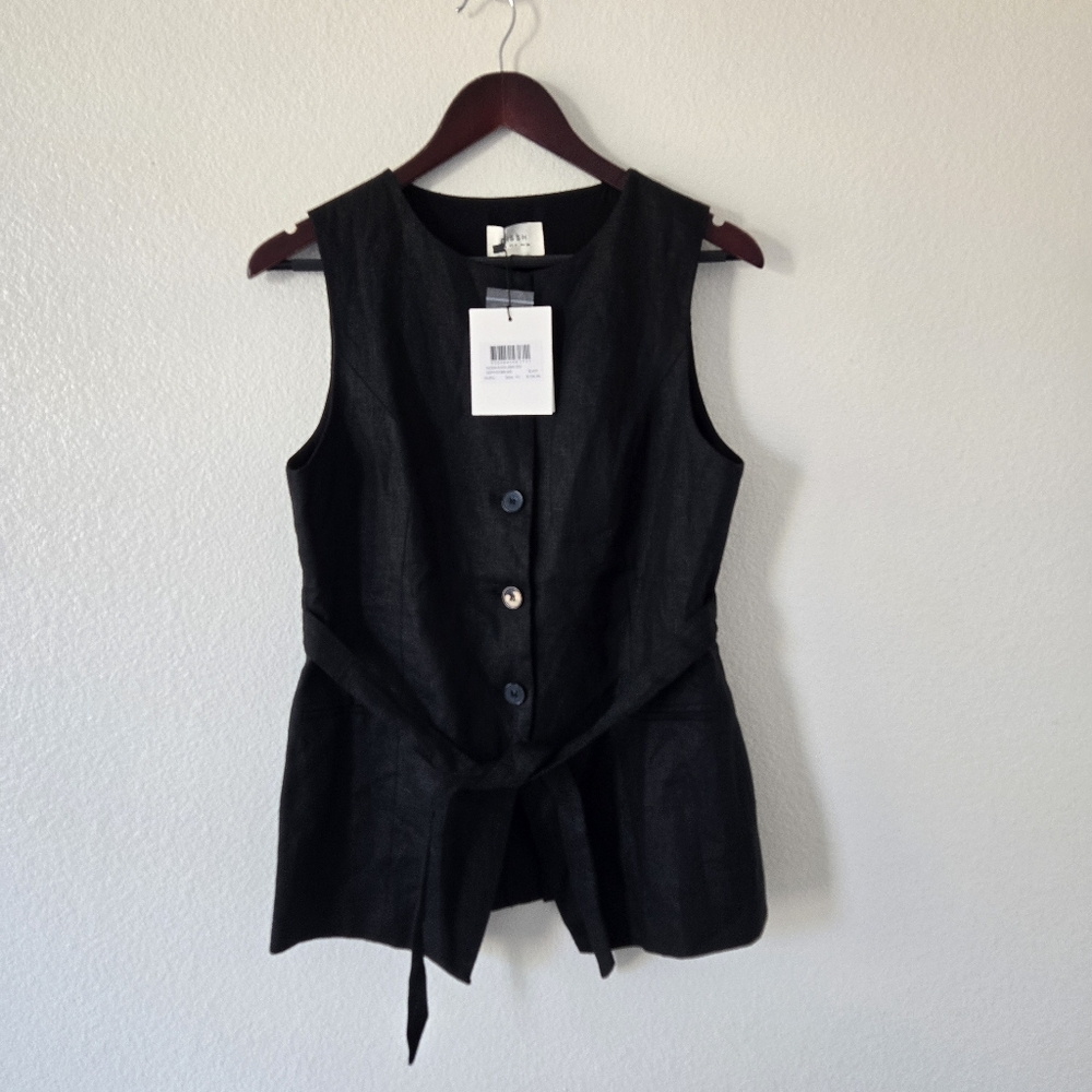 NWT DISSH Alessia Linen Vest Top in Black Size 6 US Tailored Longline Lined - Picture 3 of 16